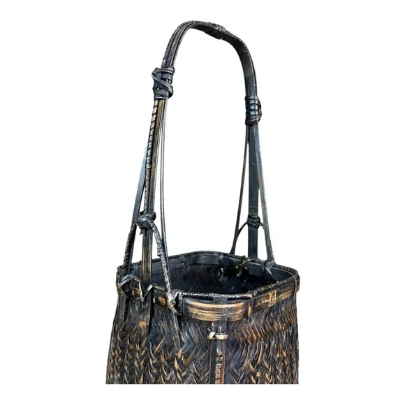 Japanese Antique Braided Bamboo Work Woven Basket Flower vase IKEBANA